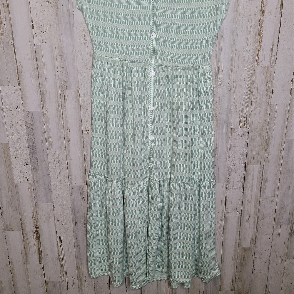 Caution To The Wind Tiered Skirt Midi Dress Aqua Blue Green Size Medium - Picture 5 of 10